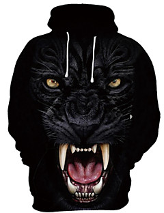 cheap -Men&#039;s Plus Size Cartoon 3D Wolf Pullover Hoodie Sweatshirt Hooded 3D Print Basic Casual Hoodies Sweatshirts  Long Sleeve Black And White Black / White Black / Spring / Summer