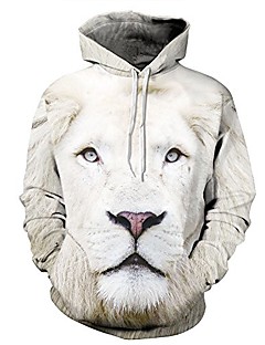 cheap -couples animal printed long sleeve kangaroo pocket sweatshirt lion xl