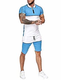 cheap -mens sport set summer outfit 2 piece set short sleeve t shirts and shorts casual sweatsuit set sky blue
