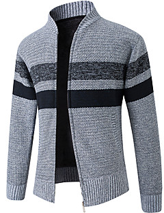 cheap -Men&#039;s Unisex Cardigan Sweater Striped Sports Full Zip Fleece Knit Casual Keep Warm Sweaters Long Sleeve Sweater Cardigans Fall Winter Stand Collar Blue Light gray Dark Gray / Turtleneck Knitted