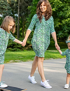 cheap -Mommy and Me Dress Graphic Print Green Knee-length Half Sleeve Matching Outfits / Summer