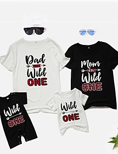cheap -Family Look Tops Graphic Print Black Short Sleeve Matching Outfits / Summer