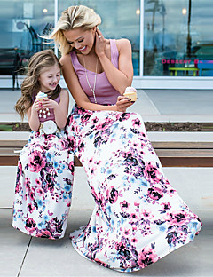 cheap -Mommy and Me Dress Graphic Print Light Purple Maxi Sleeveless Matching Outfits / Summer