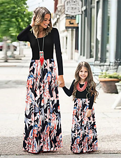 cheap -Family Look Dress Graphic Print Black Maxi Long Sleeve Matching Outfits / Summer