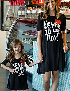cheap -Mommy and Me Dress Graphic Print Black Knee-length Short Sleeve Matching Outfits / Summer
