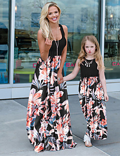 cheap -Mommy and Me Dress Graphic Print Black Maxi Sleeveless Matching Outfits / Summer