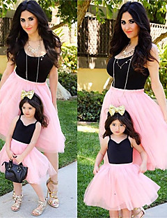 cheap -Mommy and Me Dresses Color Block Mesh Black Midi Sleeveless Matching Outfits / Summer / Patchwork