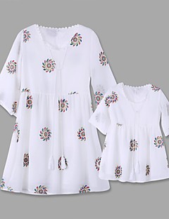 cheap -Mommy and Me Dresses Graphic Embroidered White Matching Outfits
