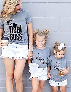 cheap -Family Look Cotton T shirt Tops Daily Letter Print White Black Gray Short Sleeve Basic Matching Outfits