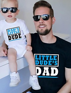 cheap -Dad and Son Cotton T shirt Tops Daily Letter Print White Black Gray Short Sleeve Active Matching Outfits