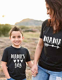 cheap -Mommy and Me Cotton T shirt Tops Daily Letter Print White Black Gray Short Sleeve Daily Matching Outfits / Summer
