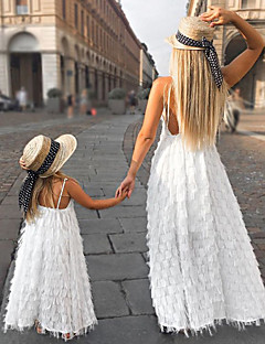 cheap -Mommy and Me Dress Casual Feathers Basic White Maxi Sleeveless Tank Dress Elegant Matching Outfits / Summer / Holiday / Cute