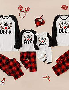 cheap -Family Look Pajamas Christmas Gifts Plaid Deer Letter Patchwork White Long Sleeve Daily Matching Outfits / Fall / Winter / Cute / Print
