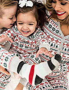 cheap -Family Look Polyester Pajamas Casual Deer Christmas Tree Print White Long Sleeve Active Matching Outfits / Fall / Winter / Machine wash / Basic / Micro-elastic