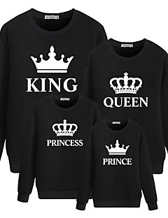 cheap -Family Look Cotton Tops Sweatshirt Athleisure Letter Print White Black Red Long Sleeve Basic Matching Outfits / Fall / Spring / Cute