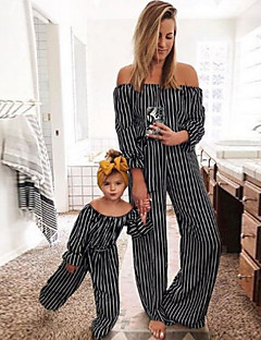 cheap -Family Look Overall &amp; Jumpsuit Daily Striped Patchwork Black Maxi Long Sleeve Active Matching Outfits