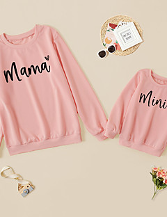 cheap -Mommy and Me Tops Daily Heart Letter Print White Pink Gray Long Sleeve Daily Matching Outfits / Fall / Winter / Cute