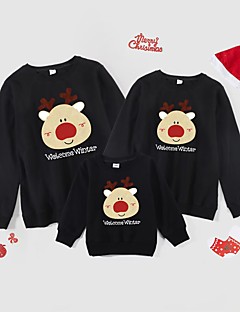 cheap -Family Look Cotton Tops Sweatshirt Christmas Gifts Cartoon Deer Animal Print White Black Red Long Sleeve Basic Matching Outfits / Fall / Spring / Cute