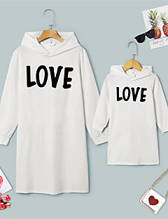 cheap -Mommy and Me Dresses Daily Letter Print White Above Knee Long Sleeve Daily Matching Outfits / Fall / Winter / Cute