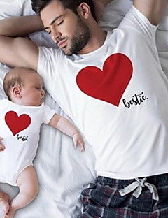 cheap -Dad and Son T shirt Daily Heart Letter Print White Short Sleeve Active Matching Outfits / Fall / Summer / Casual