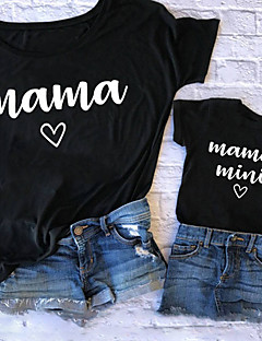 cheap -Mommy and Me Valentines T shirt Tops Causal Heart Letter Print White Black Short Sleeve Casual Matching Outfits / Summer