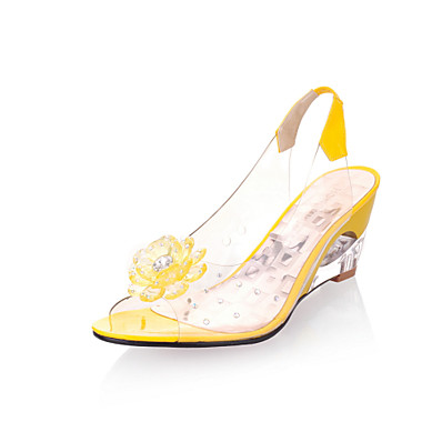 cheap Sandals-Women&#039;s Sandals Wedge Sandals Wedge Heels Clear Transparent PVC Wedge Heel Peep Toe Light Soles Rubber Summer White Black Yellow