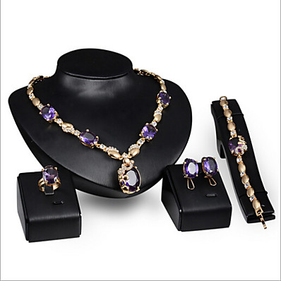 cheap Jewelry Sets-Ador Women‘s Synthetic Amethyst Jewelry Set - Rhinestone Ladies Include Purple For Wedding Party Special Occasion Anniversary Birthday Engagement / Rings / Gift / Daily / Earrings / Necklace