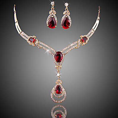 cheap Accessories-Red Jewelry Set Drop Earrings Pendant Necklace Crystal Synthetic Ruby Drop Luxury Fashion Earrings Jewelry Red For 1 set Wedding Party Special Occasion Anniversary Birthday Gift