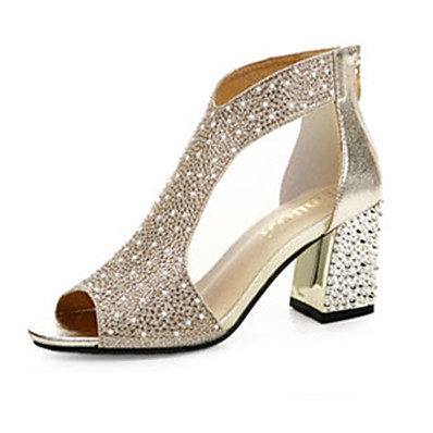 cheap Sandals-Women&#039;s Sandals Flat Sandals Flare Heel Peep Toe Comfort Casual Walking Shoes PU Sparkling Glitter Solid Colored Summer Gold Silver / EU39