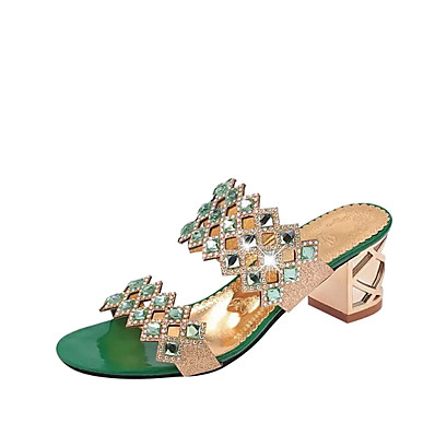 cheap Sandals-Women&#039;s Sandals Clogs &amp; Mules Glitter Crystal Sequined Jeweled Block Heel Chunky Heel Pointed Toe Vintage Dress PU Crystal Geometric Summer Red Blue Gold / EU40