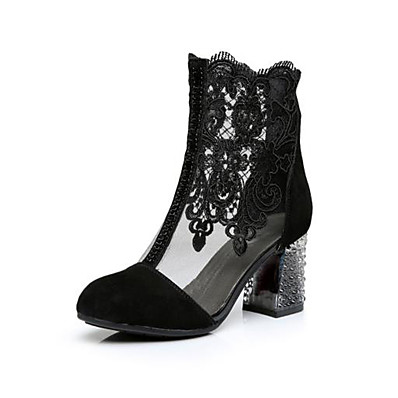 cheap Sandals-Women&#039;s Boots Block Heel Boots Block Heel Round Toe Booties Ankle Boots Classic Vintage Chinoiserie Party &amp; Evening Lace Nubuck Lace Solid Colored Winter Black / Mid-Calf Boots / EU40