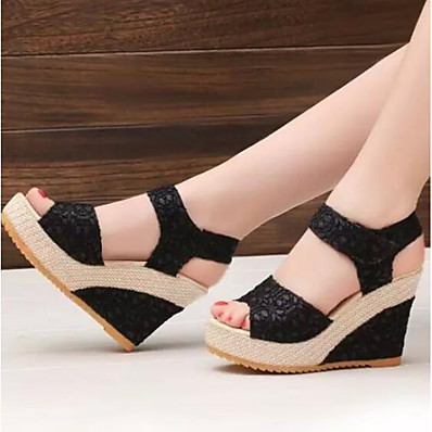 cheap Sandals-Women&#039;s Sandals Wedge Sandals Wedge Heel Comfort Daily Mesh Winter Black Beige / EU39