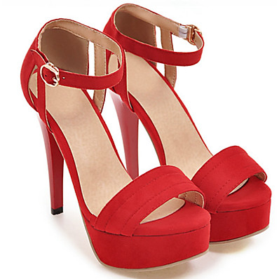 cheap Sandals-Women&#039;s Sandals Party Heels Stiletto Heel Peep Toe Comfort Wedding Party &amp; Evening Suede Buckle Summer Camel Black Red