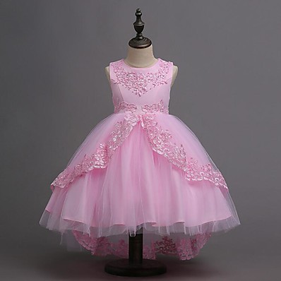 Χαμηλού Κόστους Ρούχα για Κορίτσια-Παιδιά Λίγο Κοριτσίστικα Φόρεμα Μονόχρωμο Πάρτι Αργίες Φόρεμα τούλι Θαλασσί Ανθισμένο Ροζ Φούξια Ως το Γόνατο Βαμβάκι Αμάνικο χαριτωμένο στυλ Γλυκός Φορέματα Καλοκαίρι Κανονικό / Ασύμμετρο