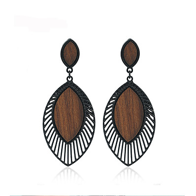 cheap Women&#039;s Jewelry-Women&#039;s Drop Earrings Dangle Earrings Hollow Out Wooden Ladies Stylish European African Earrings Jewelry Black For 1 Pair Club