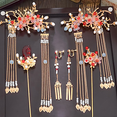 cheap Jewelry Sets-Ador Women‘s Red Vintage Style Jewelry Set - Gold Gypsophila Ethnic Include Hair Sticks Red For Wedding Party