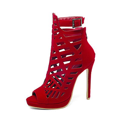 cheap Sandals-Women&#039;s Sandals Roman Shoes Gladiator Sandals Plus Size Stiletto Heel Peep Toe Vintage Roman Shoes Wedding Party &amp; Evening Walking Shoes Suede Buckle Solid Colored Summer Dark Red Black