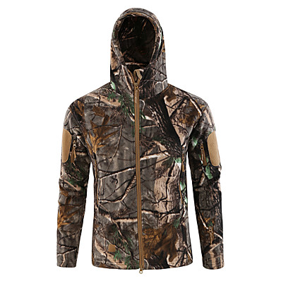 cheap Hunting &amp; Nature-Men&#039;s Hooded Camouflage Hunting Jacket Hunting Fleece Jacket Outdoor Fall Winter Spring Thermal Warm Waterproof Windproof Breathable Jacket Camo Fleece Camping / Hiking Hunting Fishing Black