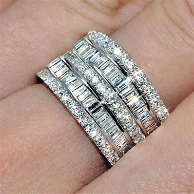 cheap Women&#039;s Jewelry-Women Band Ring Cubic Zirconia Classic Silver Brass 1pc Fashion Iced Out 6 7 8 9 10 / Women&#039;s / Party / Wedding / Daily