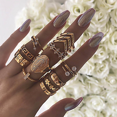 cheap Women&#039;s Jewelry-Women Band Ring Cubic Zirconia Retro Gold Imitation Diamond Alloy Flower Shape Arrow Statement Vintage 13pcs 7 / Women&#039;s / Knuckle Ring / Ring Set