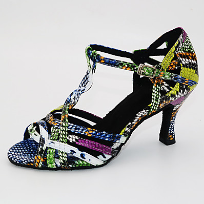 cheap Sandals-Women&#039;s Latin Shoes Heel Flared Heel Red / Black Black / Green Silver / Black T-Strap