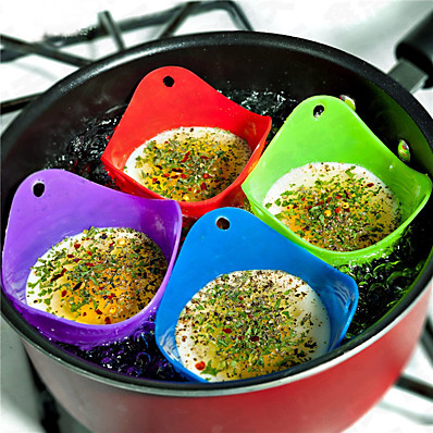 cheap Kitchen &amp; Dining-4pcs Set Silicone Egg Poacher Cook Poach Pods Pan Mould Kitchen Tool Baking Poached Cup