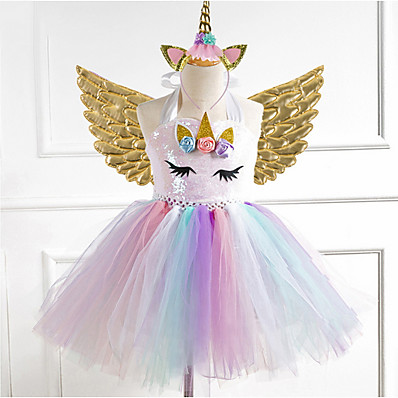 cheap Girls&#039; Clothing-Kids Little Girls&#039; Dress Rainbow Gold Silver Rainbow Cute Dresses