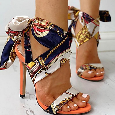 cheap Sandals-Women&#039;s Sandals Heel Sandals Stiletto Heel Open Toe Daily Chiffon Summer Blue