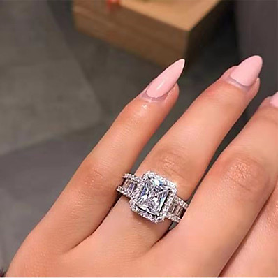 cheap Women&#039;s Jewelry-Band Ring AAA Cubic Zirconia Geometrical White Copper Silver-Plated Statement Luxury 1pc 6 7 8 9 10 / Women&#039;s