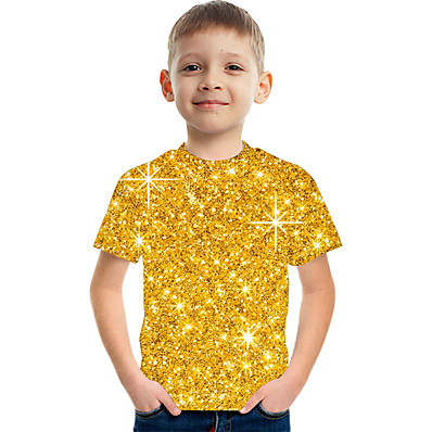 abordables Ropa de Niño-Niños Chico Camiseta Manga Corta Dorado Impresión 3D Arco iris de impresión en 3D Bloque de color Escuela Exterior Básico Ropa de calle Deportes / Verano