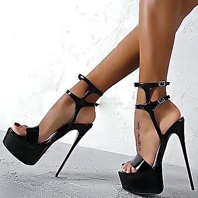 cheap Sandals-Women&#039;s Heels Black Sandals Platform Stiletto Heel Round Toe Sexy Daily PU Color Block Solid Colored Summer Black / White Black Red