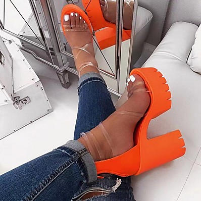 cheap Sandals-Women&#039;s Sandals Clear Transparent PVC Chunky Heel Open Toe Daily PU Summer Black Orange