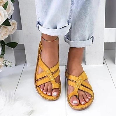 cheap Sandals-Women&#039;s Sandals Wedge Sandals Flat Sandals Bunion Sandals Flat Heel Open Toe Daily PU Summer White Yellow Brown