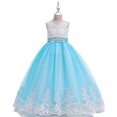cheap Girls&#039; Clothing-Kids Little Girls&#039; Dress Solid Colored Tulle Dress Embroidered Mesh Lace Blue Purple Blushing Pink Maxi Sleeveless Cute Dresses Children&#039;s Day Slim Baby